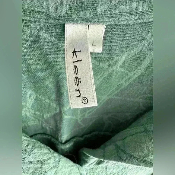 Kleen linen cotton blend button down drapey‎ teal green artsy lagenlook jacket L - Picture 10 of 12